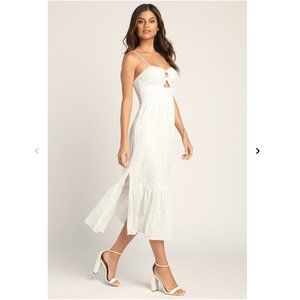 Lulu's Fall Into Lace White Sleeveless Lace O-Ring Midi Dress SZ M FREE SHIPPING